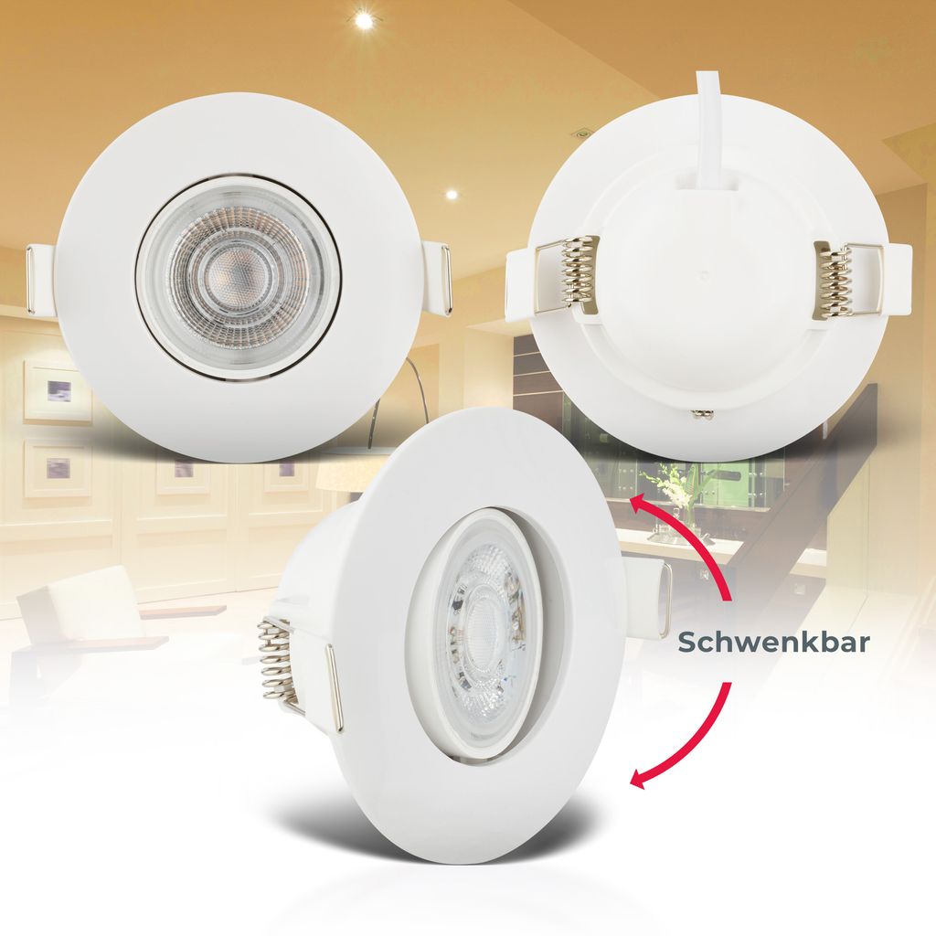 Einbaustrahler 68mm 5er Set - 230V. 4.9W. 480lm. LED. dimmbar. IP65. warmweiß. weiß 2