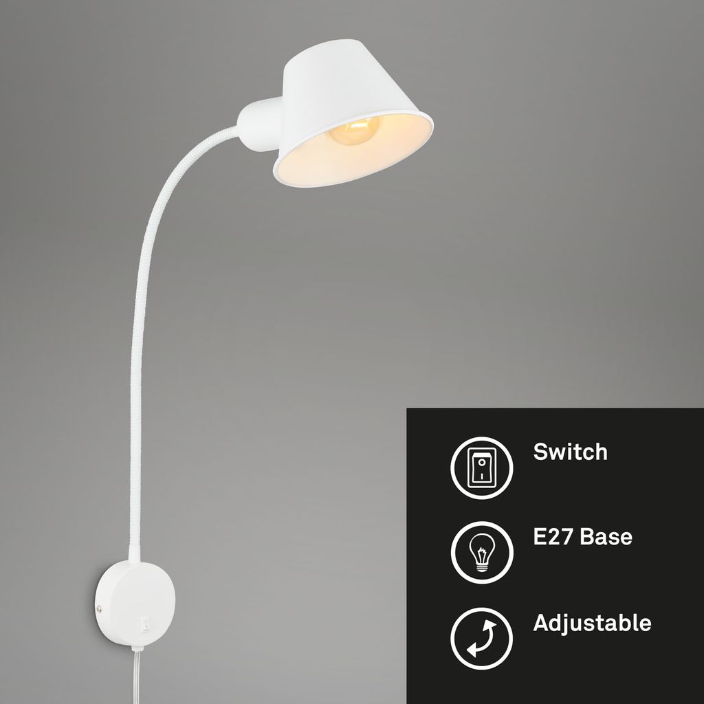 Bettleuchte Bettlampe schwenkbar Leselampe 1xE27 10W weiß Schlafzimmer Briloner 2