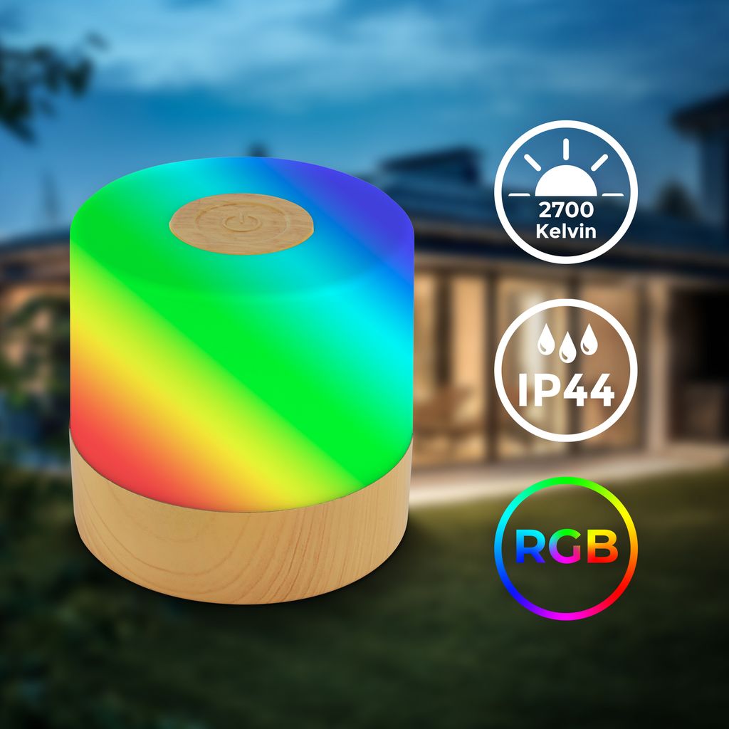 Tischleuchte - 1.5W. 100lm. kabellos. led. touch. RGBW. holzfarbig 1