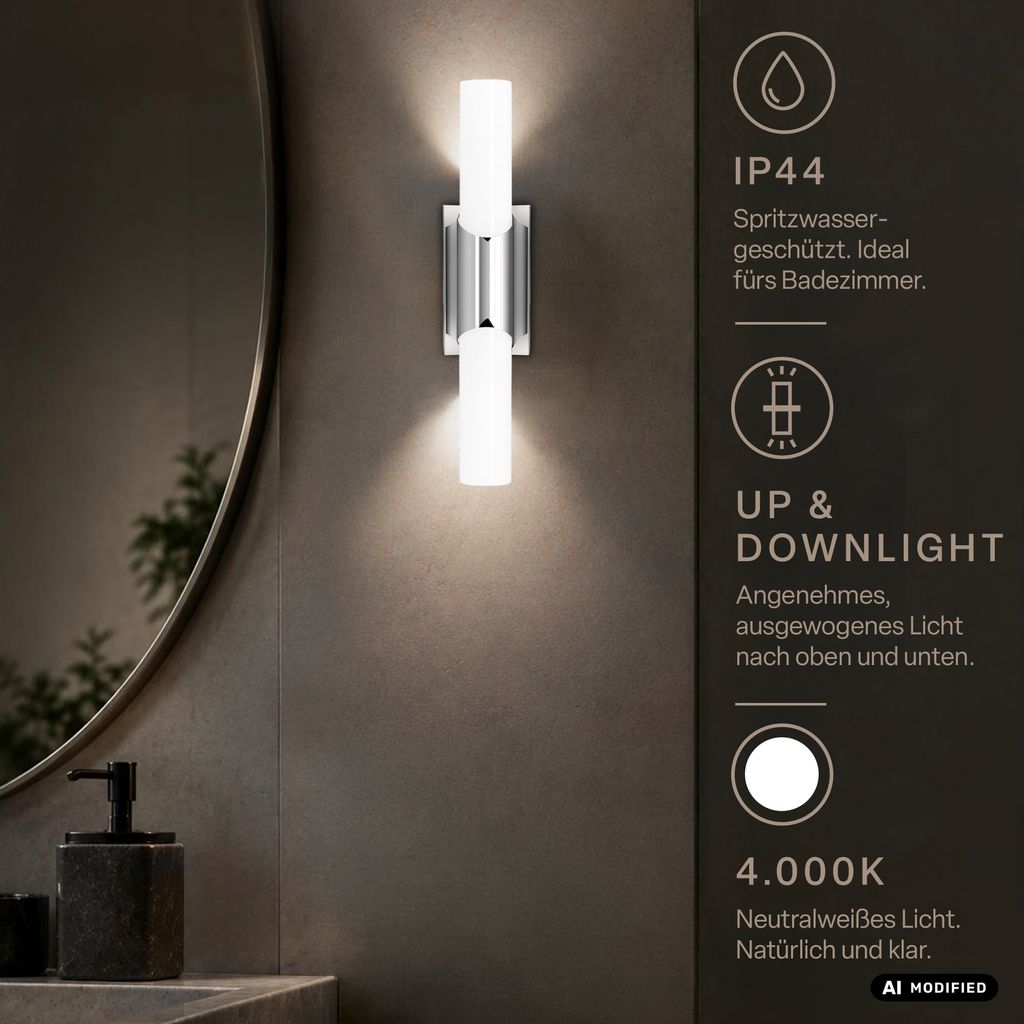 Kave LED Spiegelleuchte - 7W, 750lm, Neutralweiß, IP44, Chrom