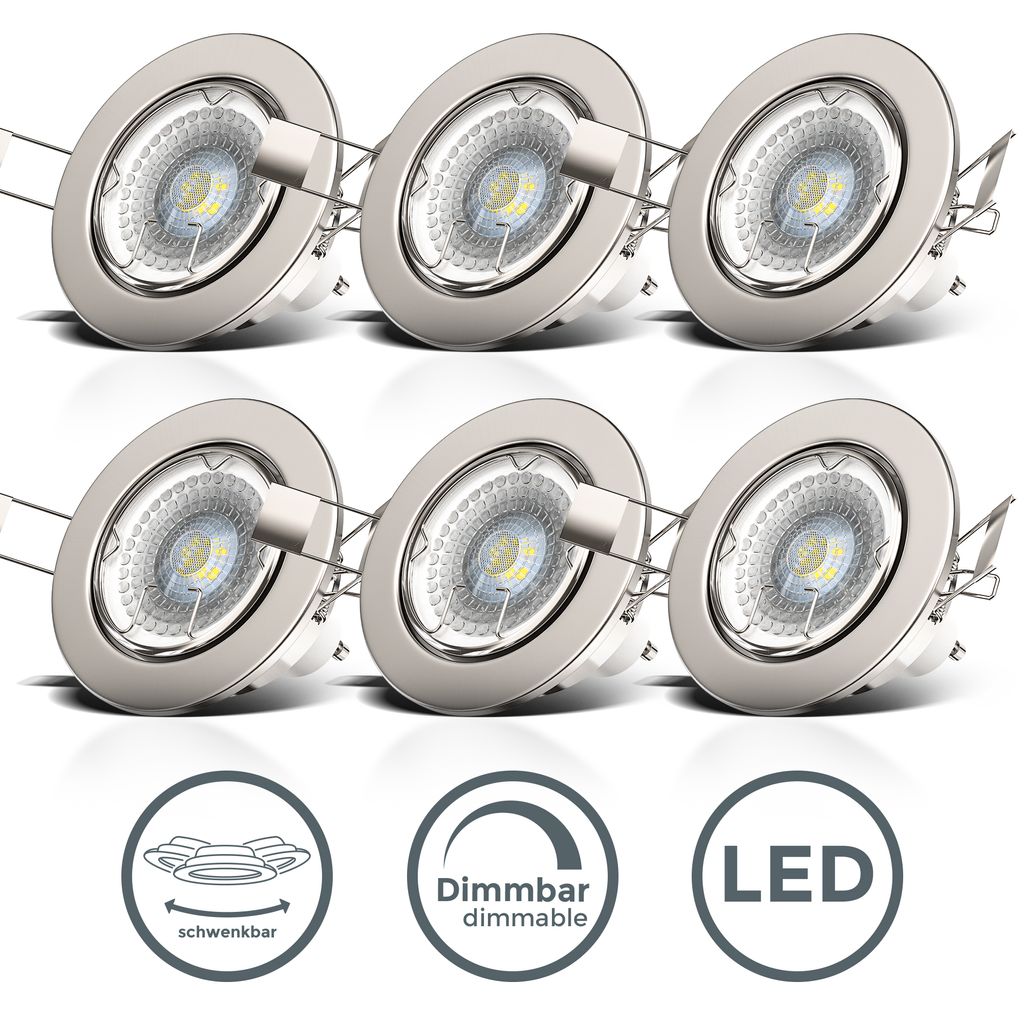 Einbauspot 6er Set 68mm Lochmaß - GU10. 5.5W. 400lm. LED. dimmbar. warmweiß. matt-nickel 10