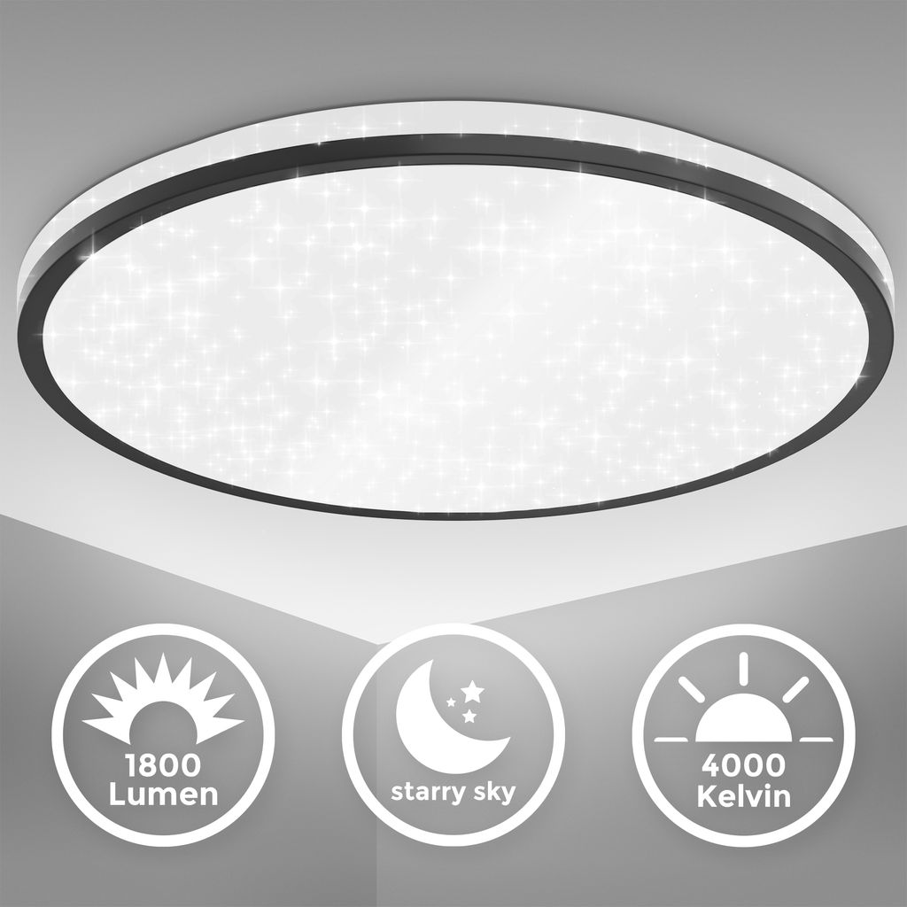 Deckenlampe Ø33 cm - 18W. 1800lm. LED. Sternenhimmel. neutralweiß. schwarz 1