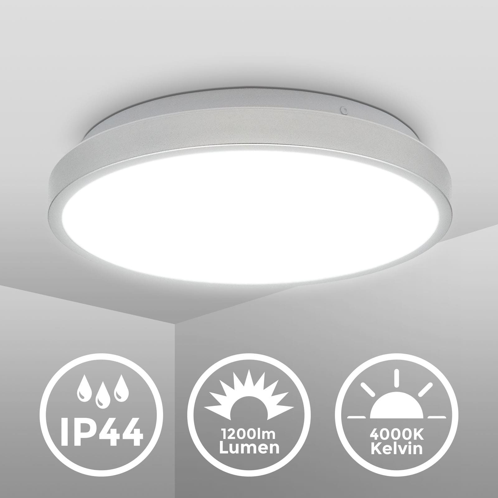 LED Deckenleuchte Badlampe IP44 weiß-silber - 3