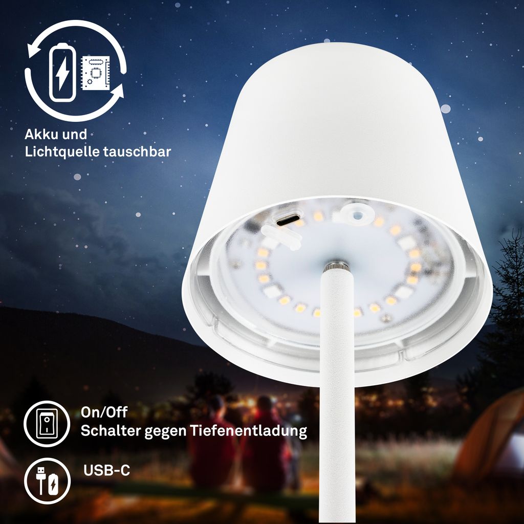 RGBW LED Akku-Tischlampe 36cm - Dimmbar. Touch. IP44. 230lm. 2.5W. 2700K warmweiß. Ladestation. anthrazit 7