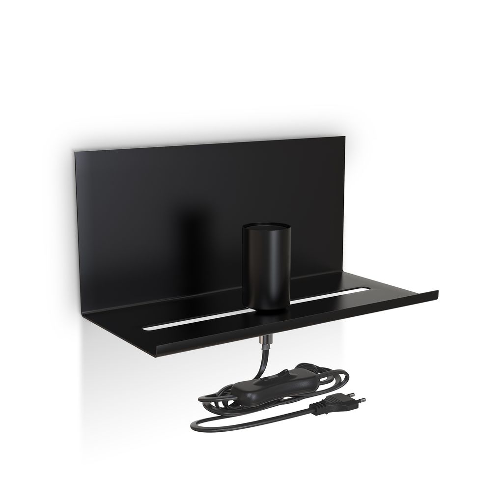 Wandlampe - schalter. mit Stecker. mit Ablage. E27 Fassung. schwarz 7