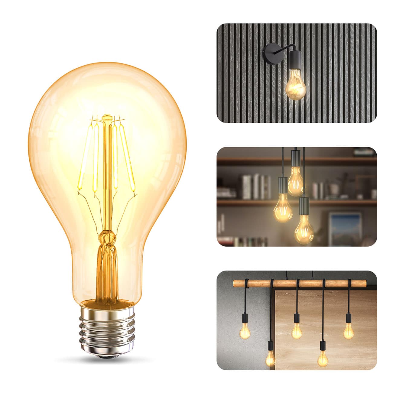 LED Glühbirne A75 E27 Vintage Lampe Edison - 2er Set - Retro-Glühlampe 143x64mm Energiesparlampe 4W 360lm 2.200K ultra-warmweiß | bernstein - 2