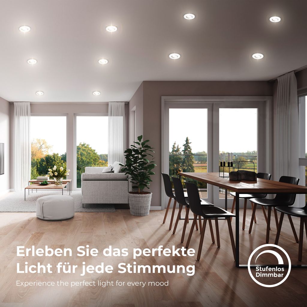 Einbaustrahler 68mm 5er Set - 230V. 4.9W. 480lm. LED. dimmbar. IP65. warmweiß. weiß 5