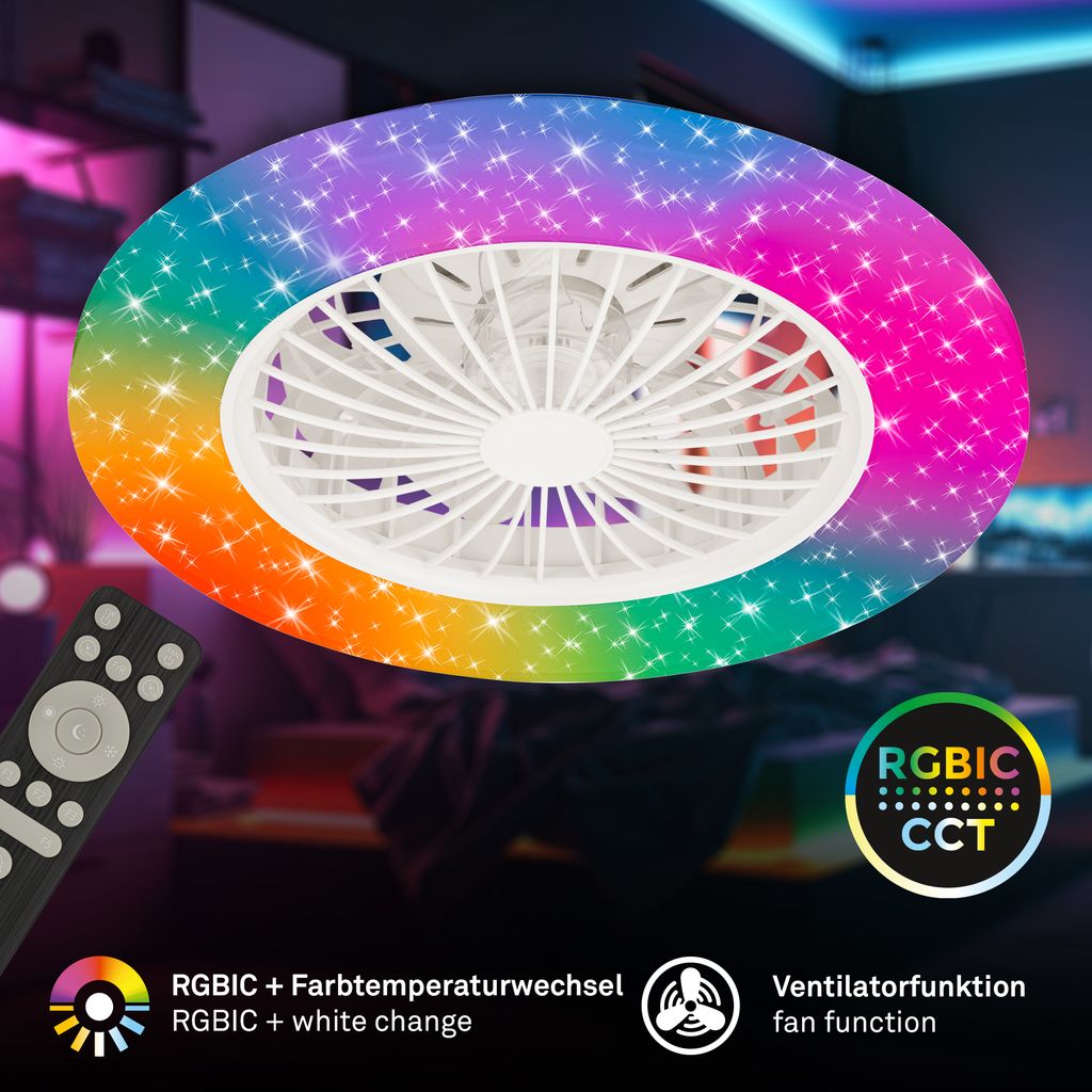 LED Deckenlampe Ventilator Deckenventilator Dimmbar Fernbedienung CCT RGB 48.5cm 4