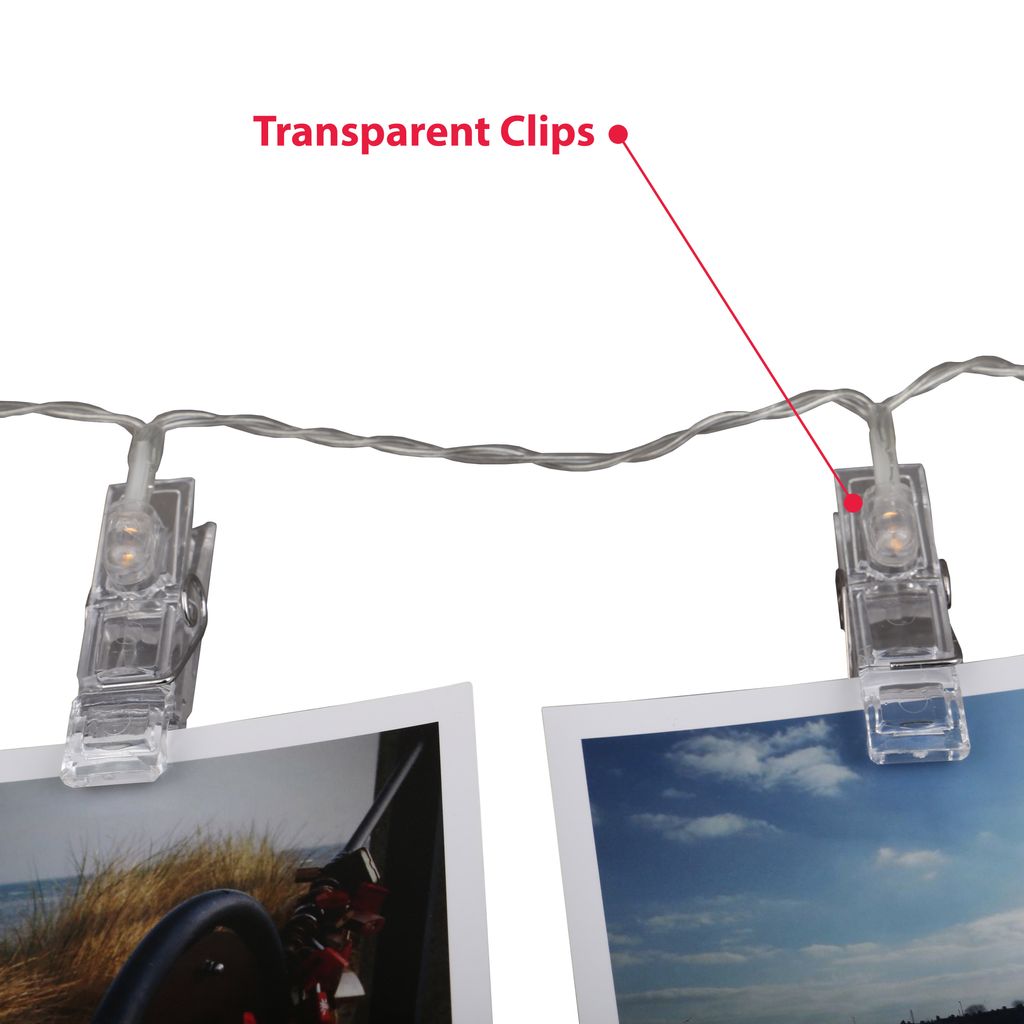 Lichterkette - 2.4W. 120lm. 5m. LED. batteriebetrieben. 40 clips. warmweiß. klar 7