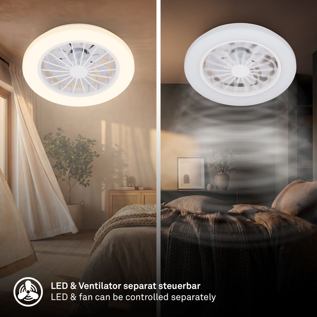 Pafo Deckenventilator mit Beleuchtung - 24W, 2600lm, 5 Geschwindkeiten, CCT, Dimmbar, Weiß