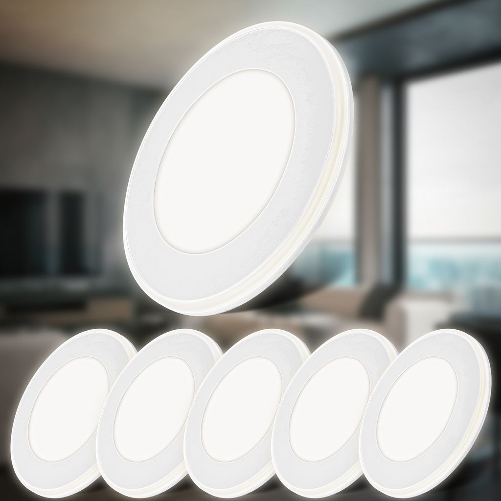 Einbaustrahler 68mm 6er Set - 230V. 4.9W. 425ml. LED. Nachtlichtring. warmweiß. weiß 14