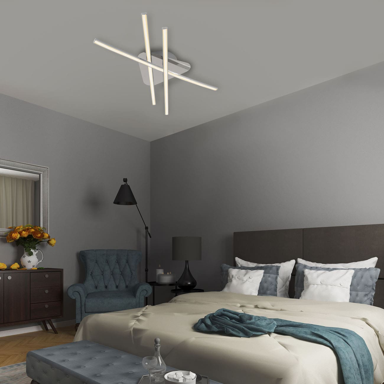 LED Deckenleuchte 59cm - 3-flammig - moderne Deckenlampe Wohnzimmer Flur 230V schwenkbar 24W 2400lm 3000K warmweiß | chrom - 2