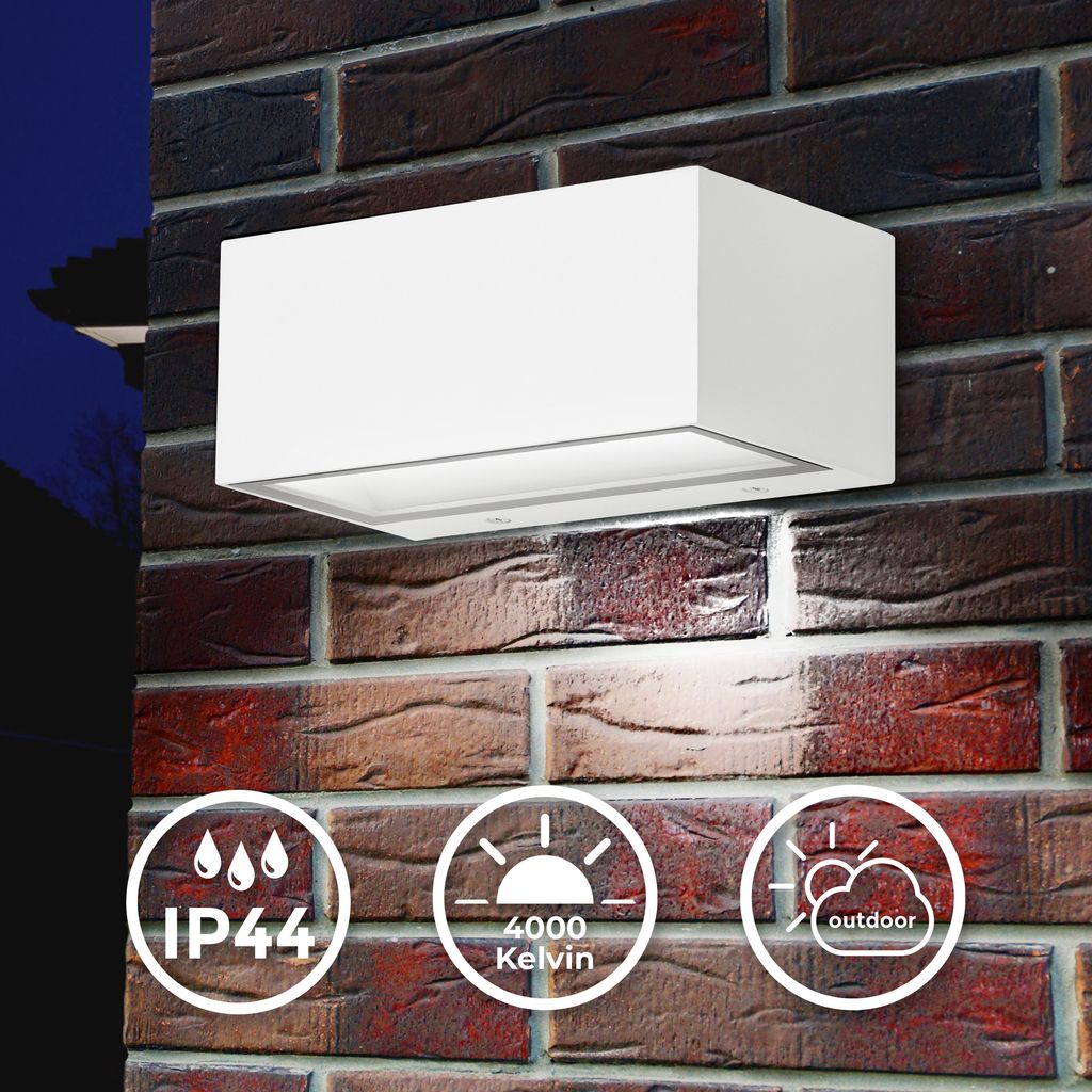 LED Außenwandleuchte Up- & Downlight 18x7x9cm - 1-flammig - Wandleuchte Hauswand Fassade Metall-Glas IP44 12W 1300lm 4.000K neutralweiße Lichtfarbe I weiß 2