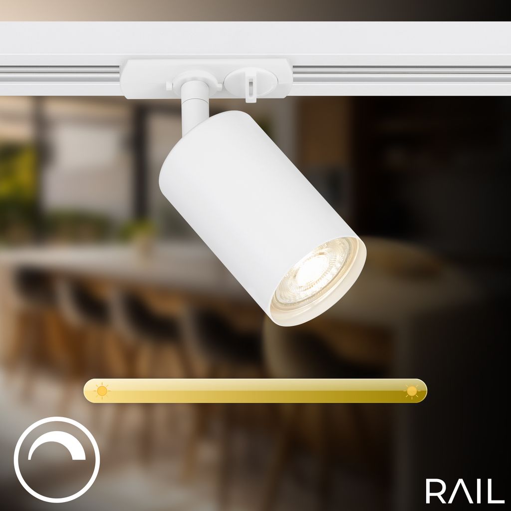 HV Track Schienensystem. Komplettset. 4x LED Spots. Dimmbar. Einspeisung. Weiß. 1.5 m 2
