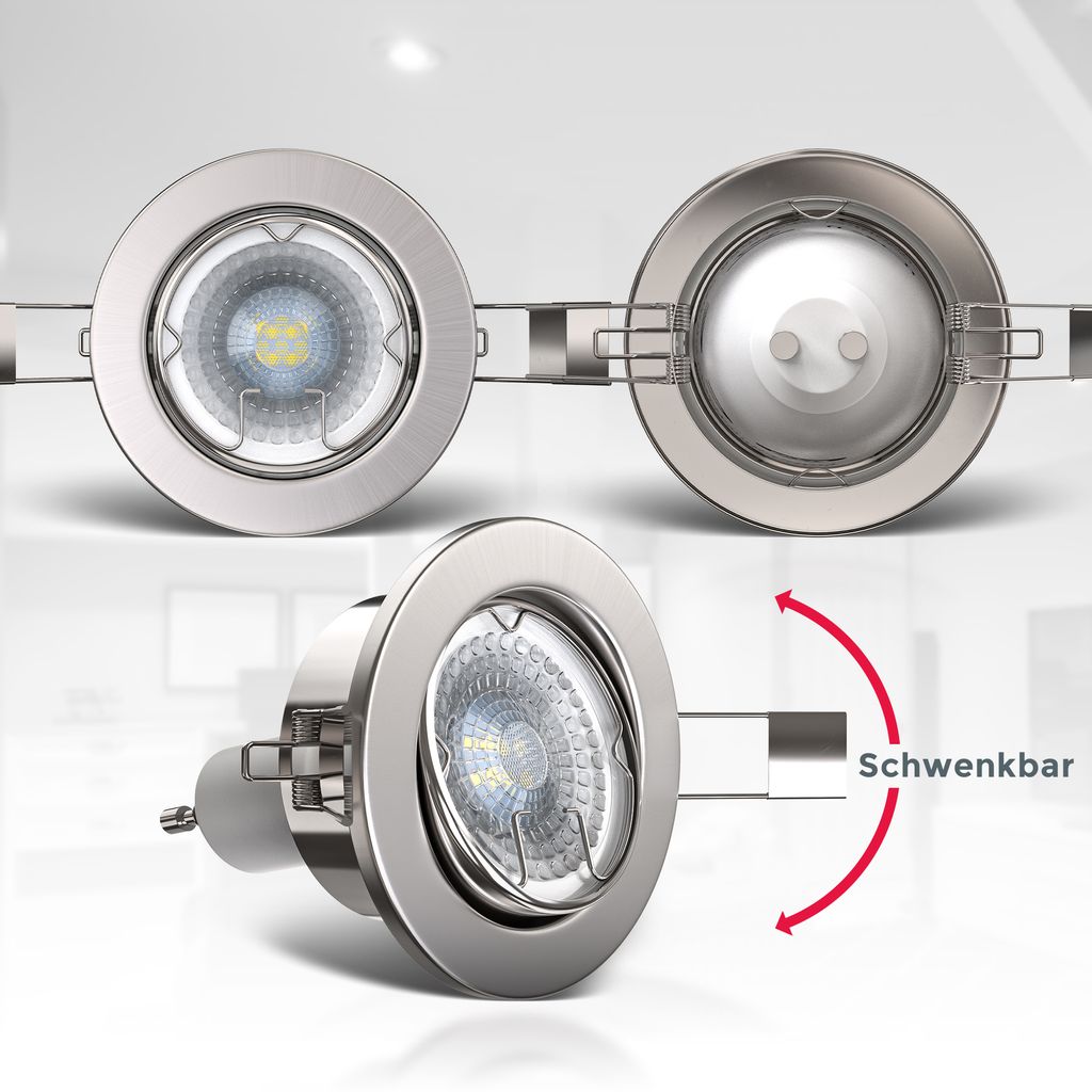 Einbauspot 6er Set 68mm Lochmaß - GU10. 5.5W. 400lm. LED. dimmbar. warmweiß. matt-nickel 6
