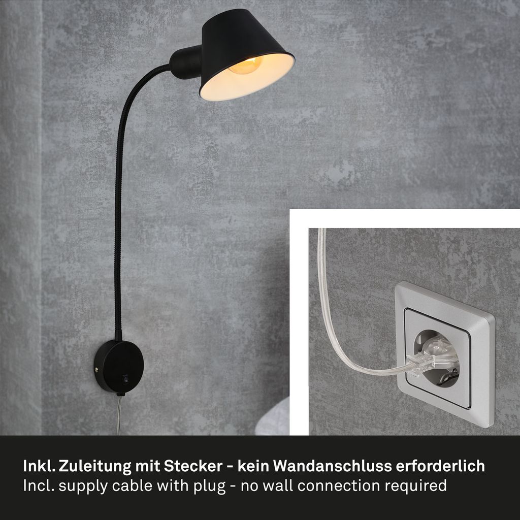 Bettleuchte Bettlampe flexibel Leselampe 1xE27 10W schwarz Schlafzimmer Briloner 6