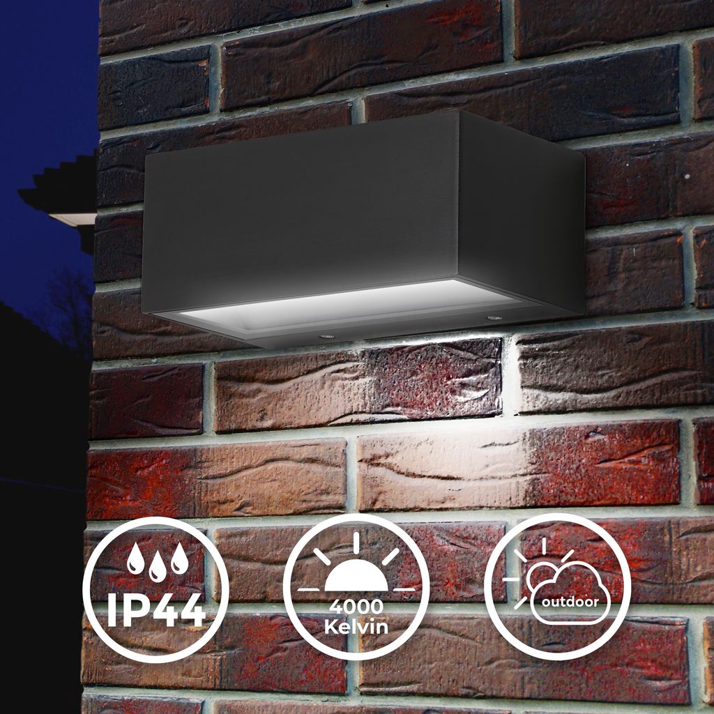 LED Außenwandleuchte Up- & Downlight 18x7x9cm - 1-flammig - Wandleuchte Hauswand Fassade Metall-Glas IP44 12W 1300lm 4.000K neutralweiße Lichtfarbe I schwarz 3
